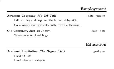 Styled résumé output showing macro results